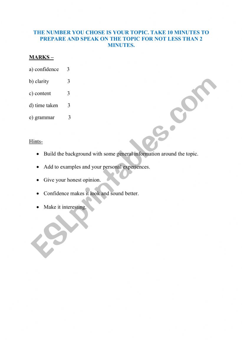 Oral Expression worksheet