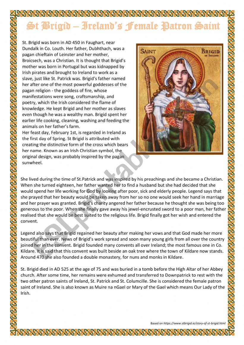 St Brigid - Irelands Female Patron Saint
