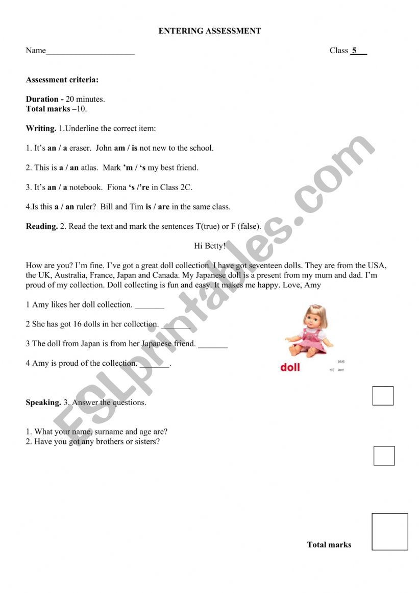 test worksheet