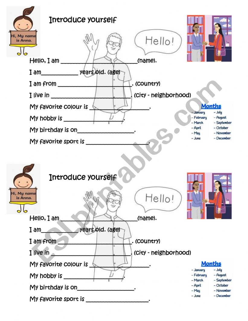 Introduce yourself worksheet