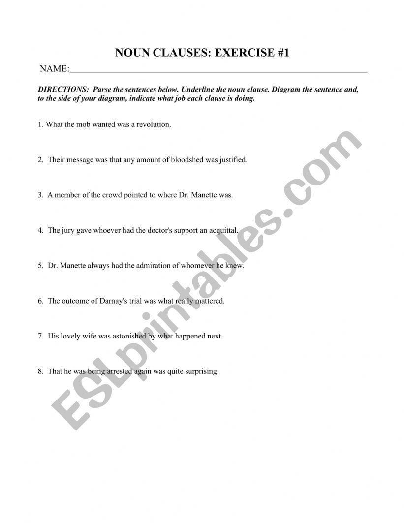 Noun Clause Exercises worksheet