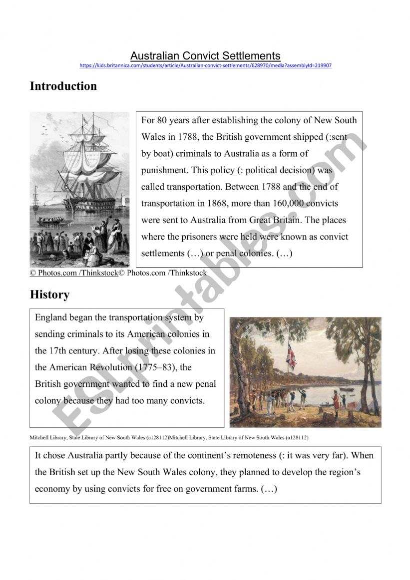 Australian history: convict settlements