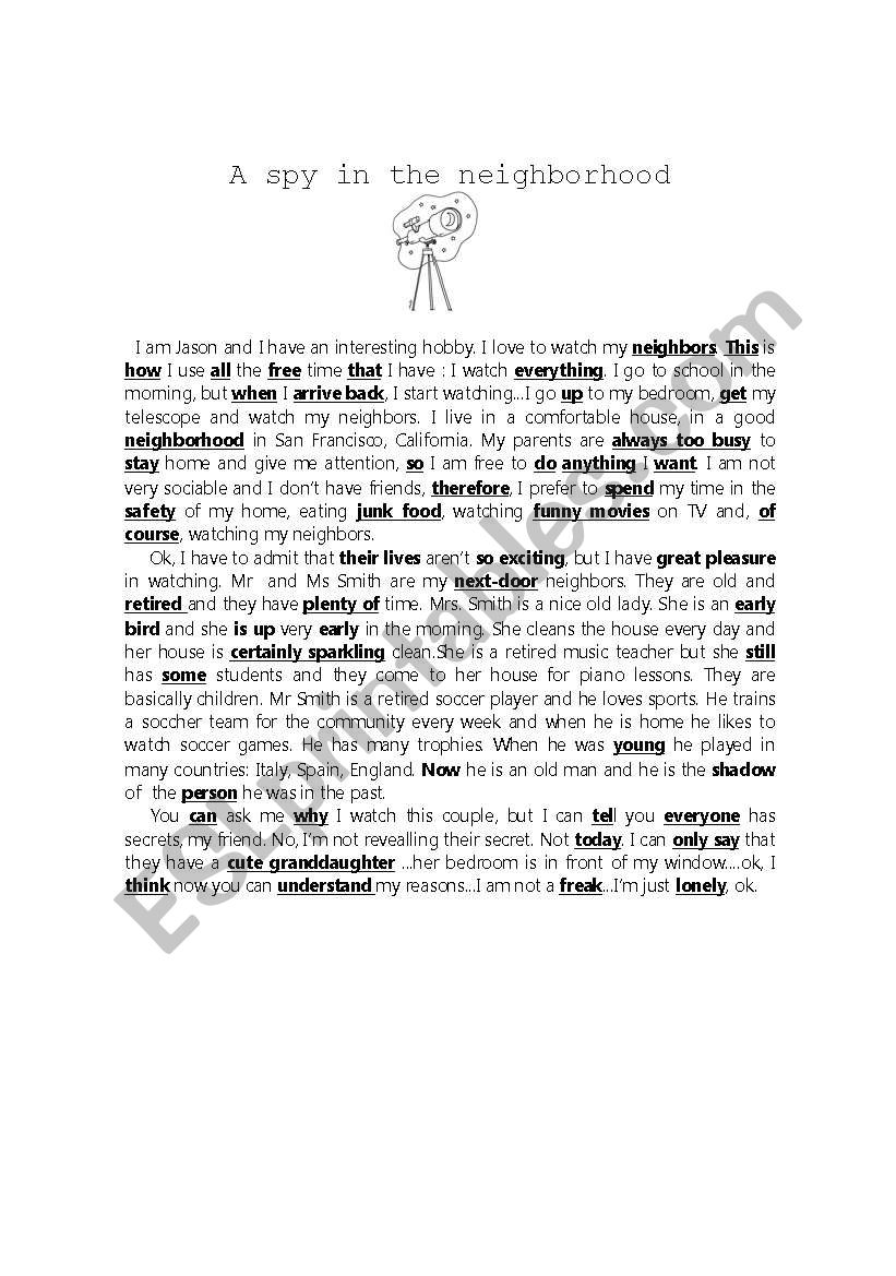 A spy in the neighborhood worksheet