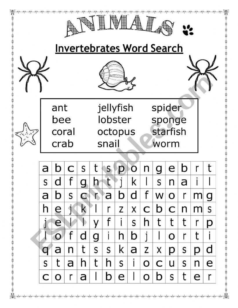 Invertebrates worksheet