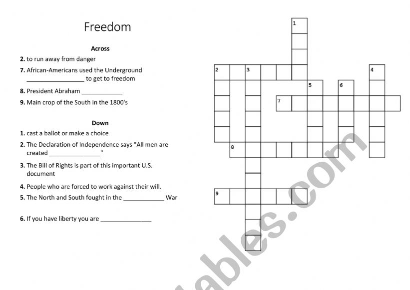 Crosswords on freedom worksheet