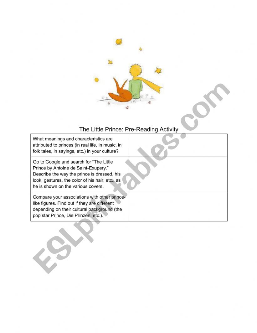 The Little Prince - Pre-Reading Activity