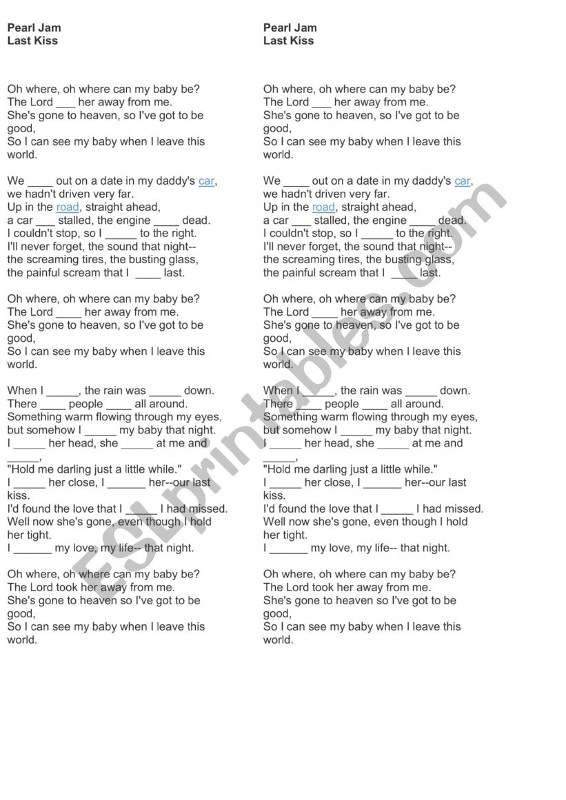 Last Kiss - Pearl Jam worksheet