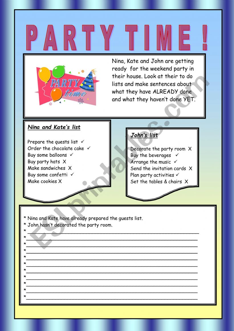 PARTY TIME worksheet