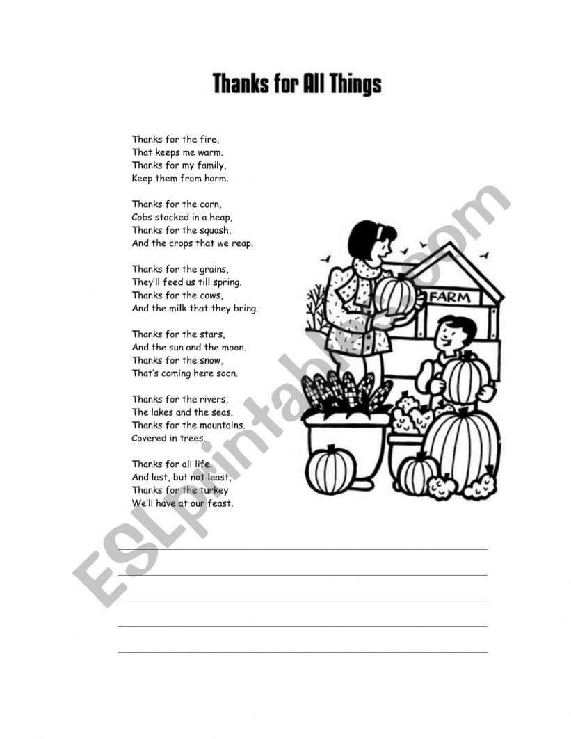 Thanksgiving poem  worksheet