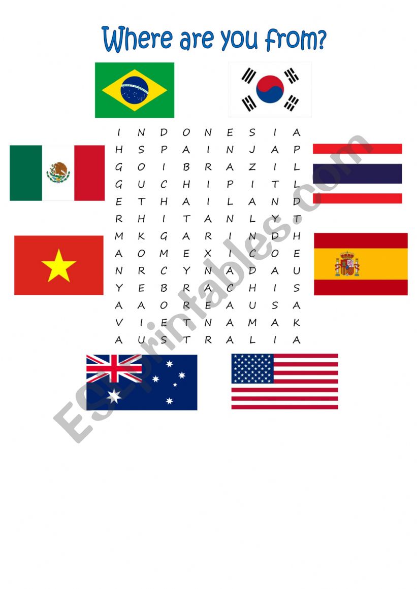 countries worksheet