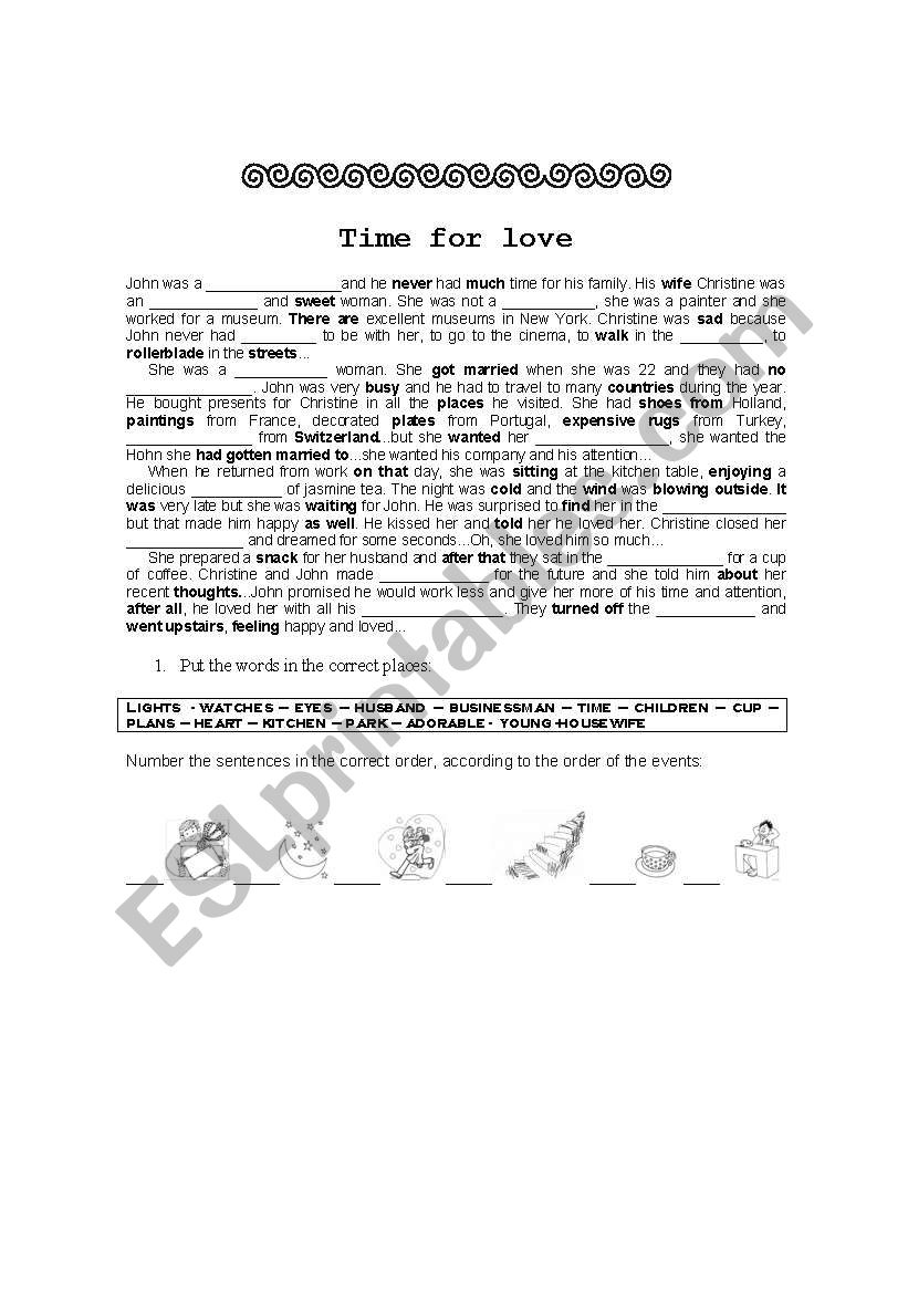 Time for love worksheet