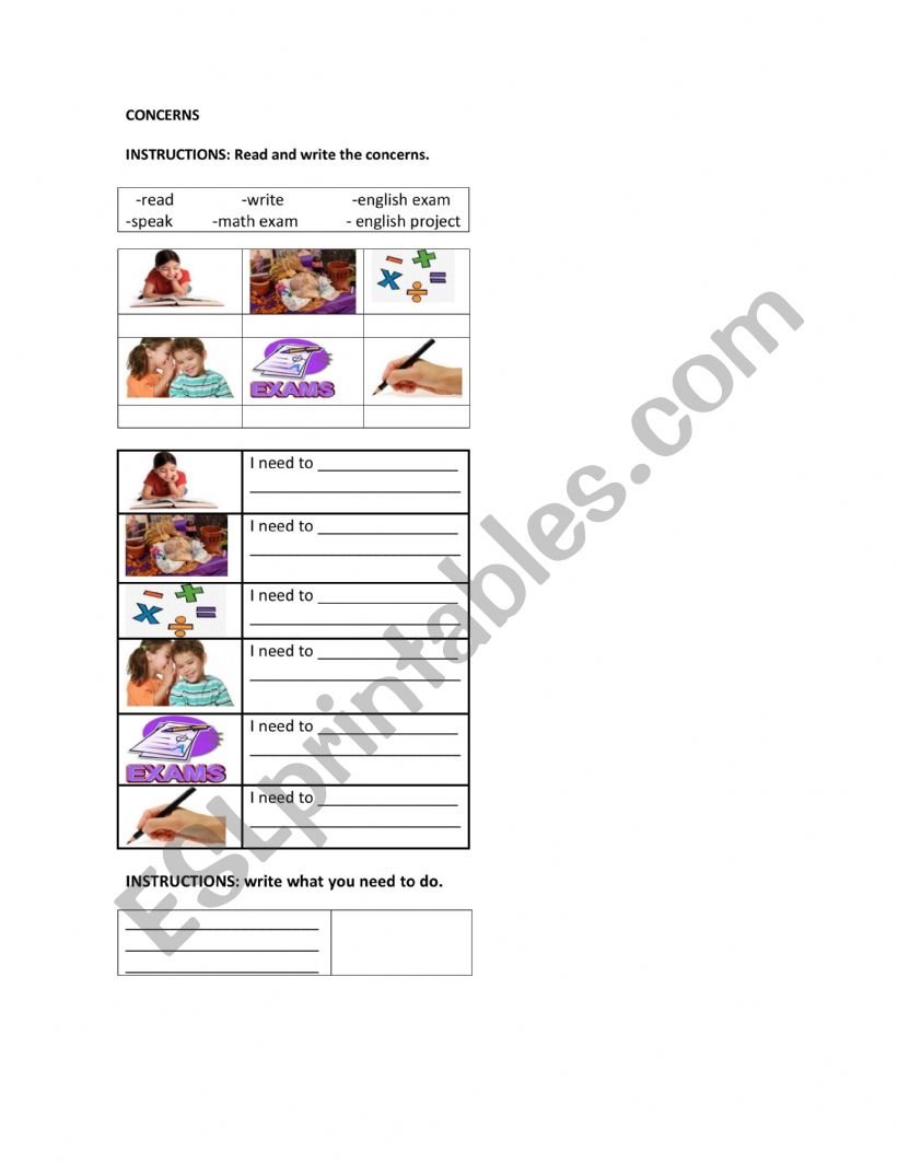 Concerns worksheet
