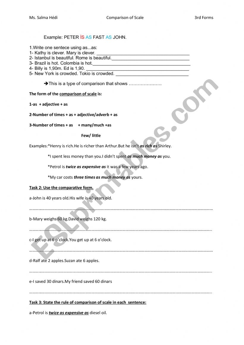 comparison  worksheet