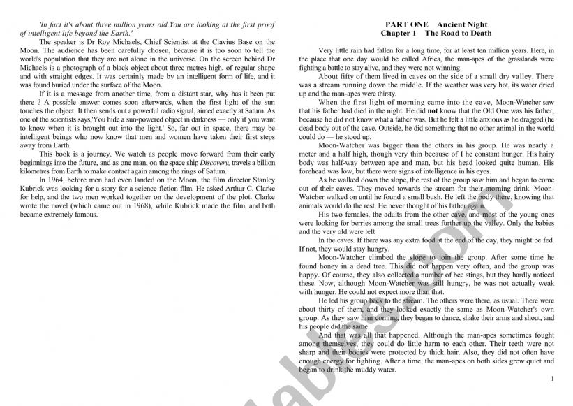 A space odisey worksheet