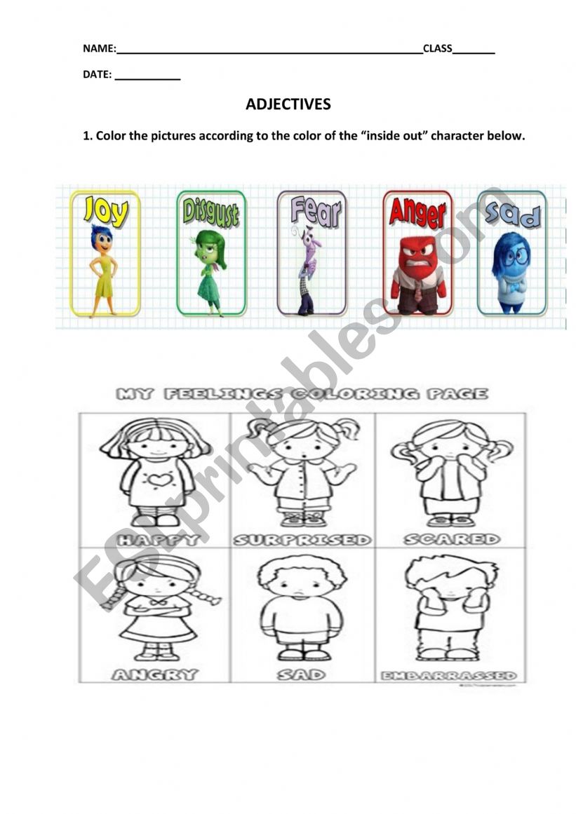 inside out - feelings worksheet