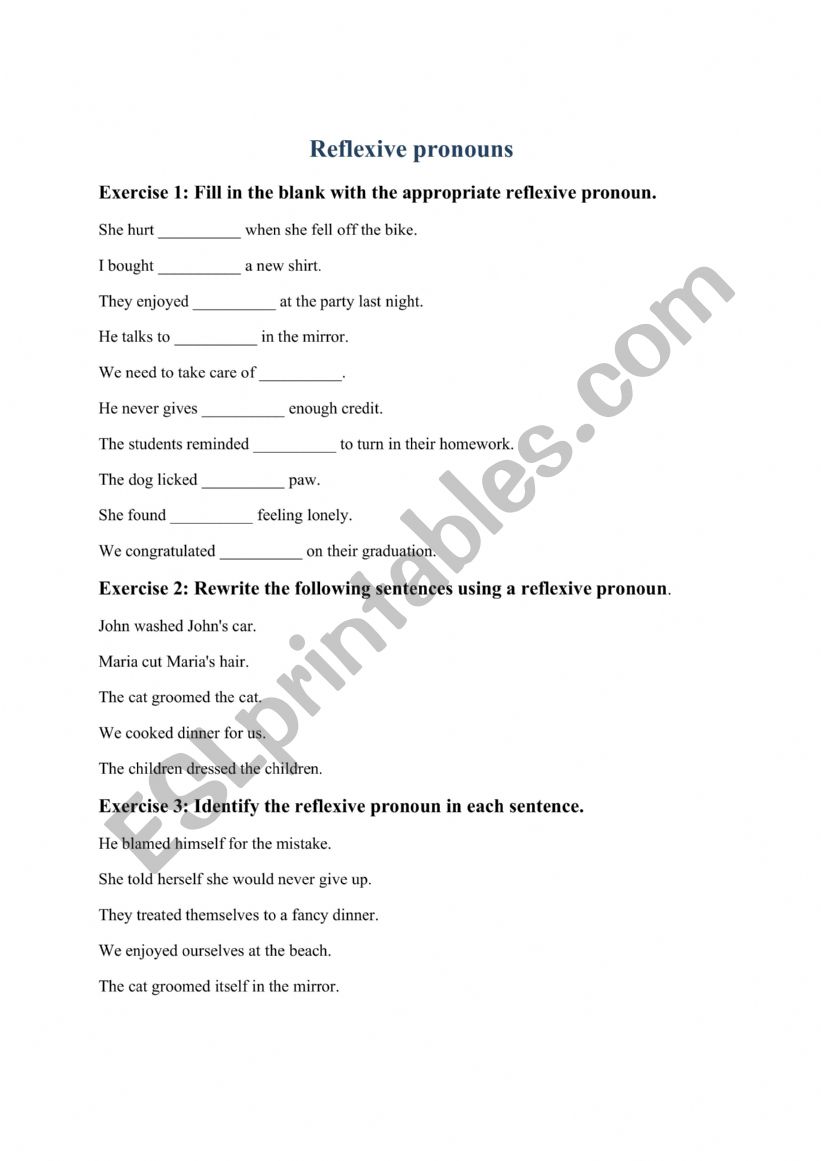 Reflexive pronouns worksheet