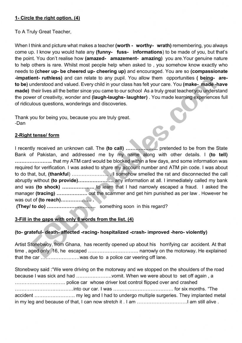 1st form mid of term 3 test  worksheet