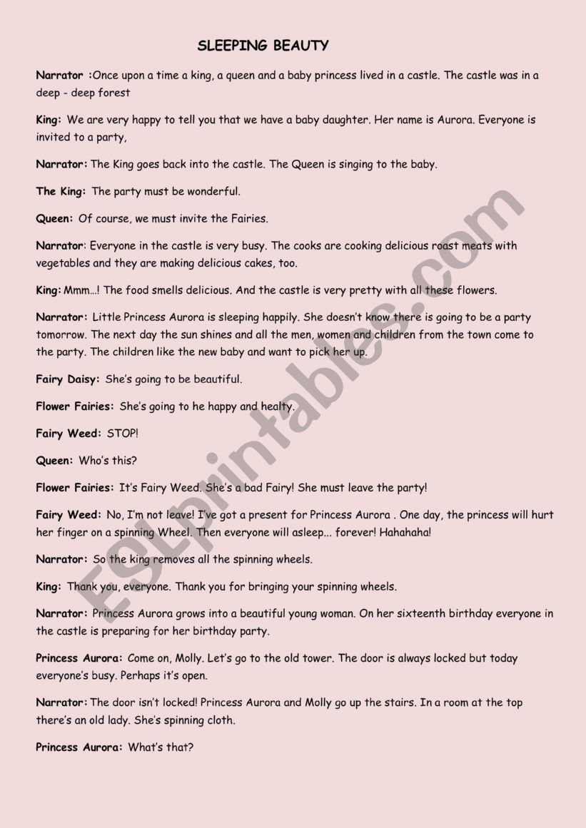 Sleeping Beauty Playscript worksheet