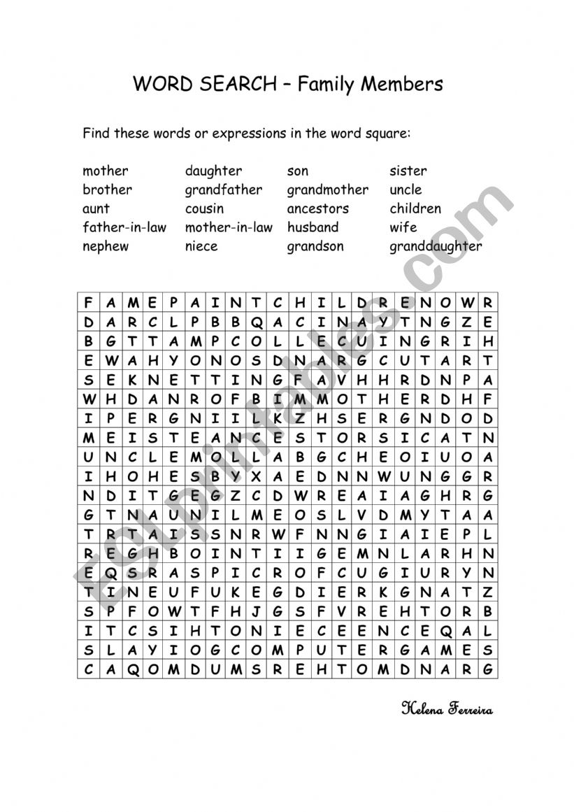 FAMILY MEMBERS - WORD SEARCH worksheet