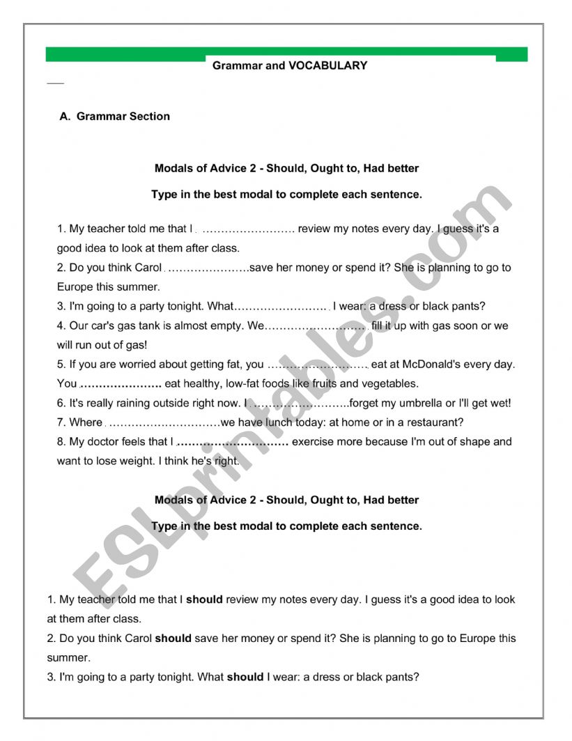REVIEW EXERCISES worksheet