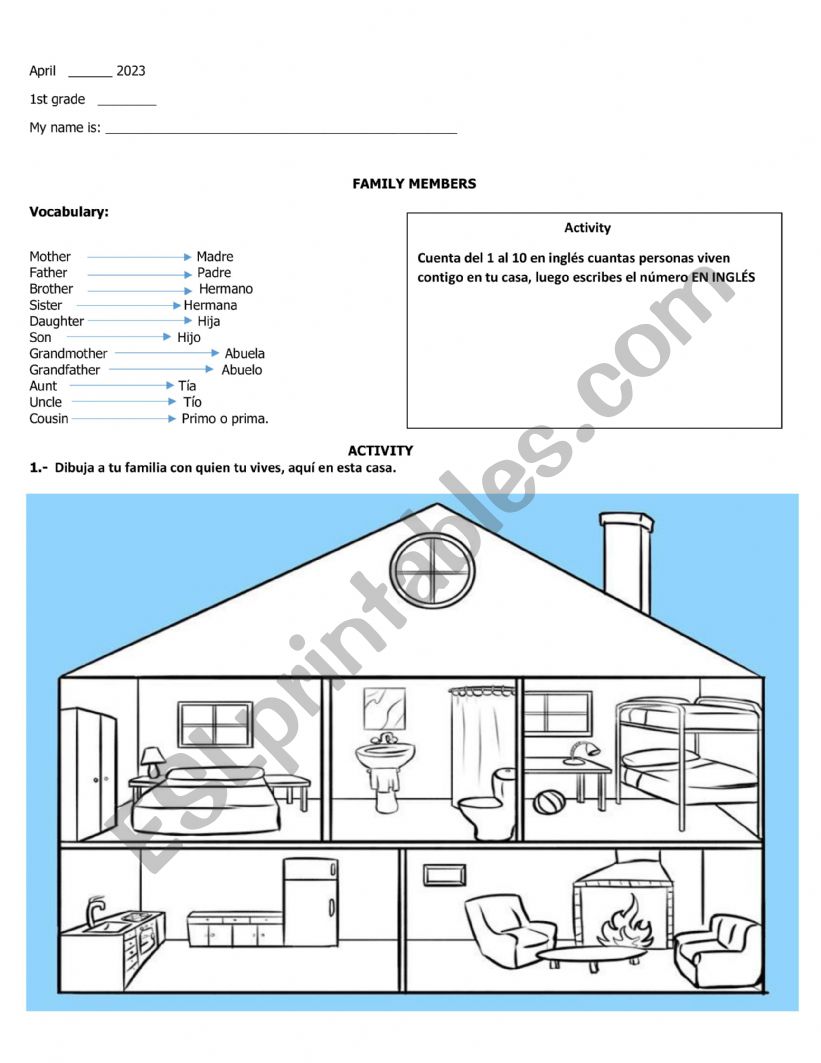 NUMBERS AND FAMILY MEMBERS worksheet