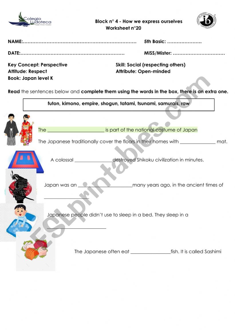 Japan worksheet