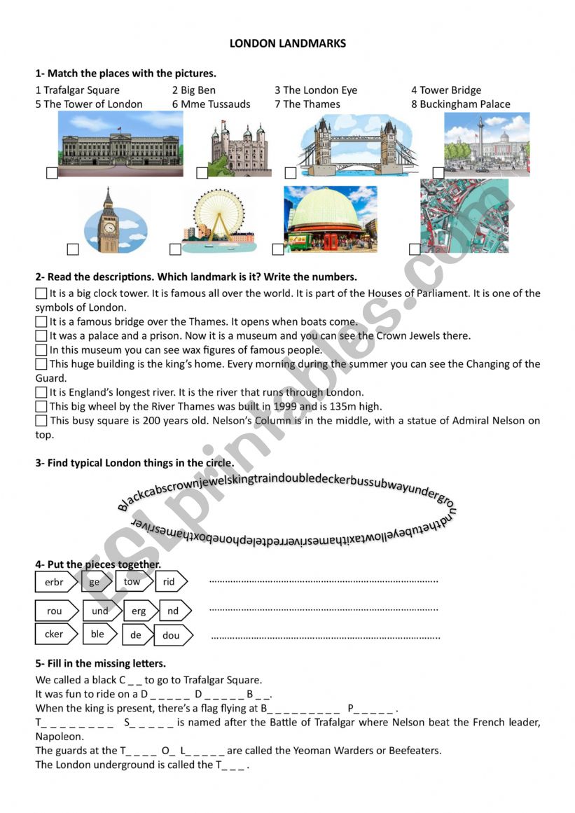 London Landmarks worksheet