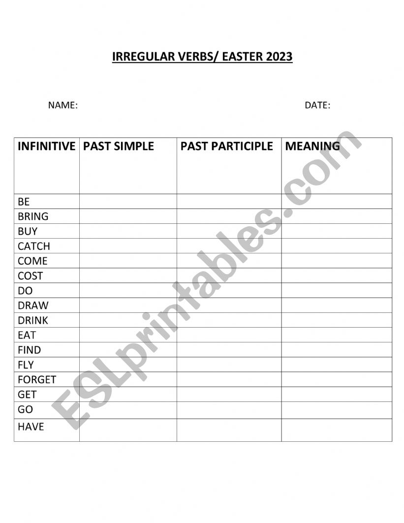 Verbs worksheet