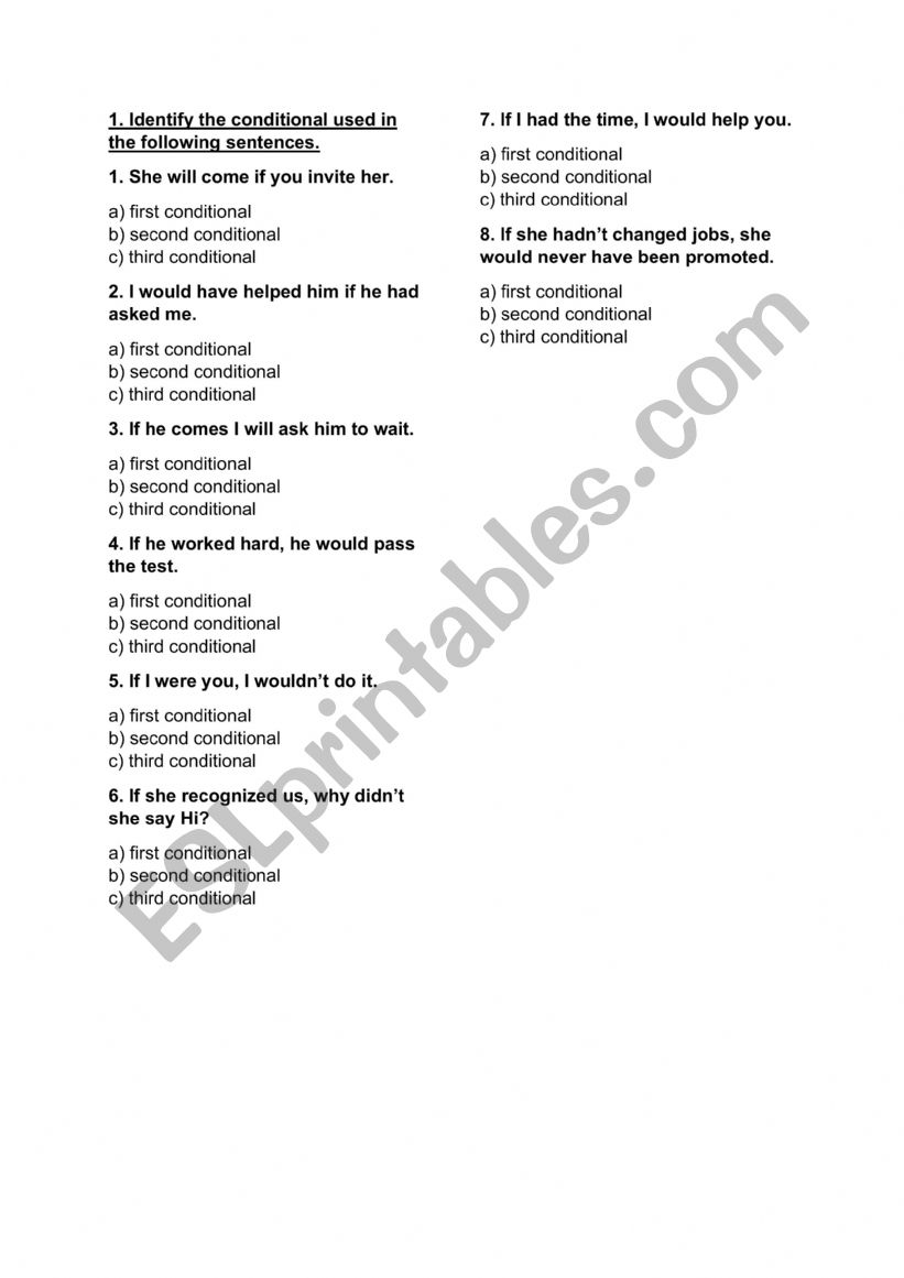 Conditionals 1,2,3 worksheet