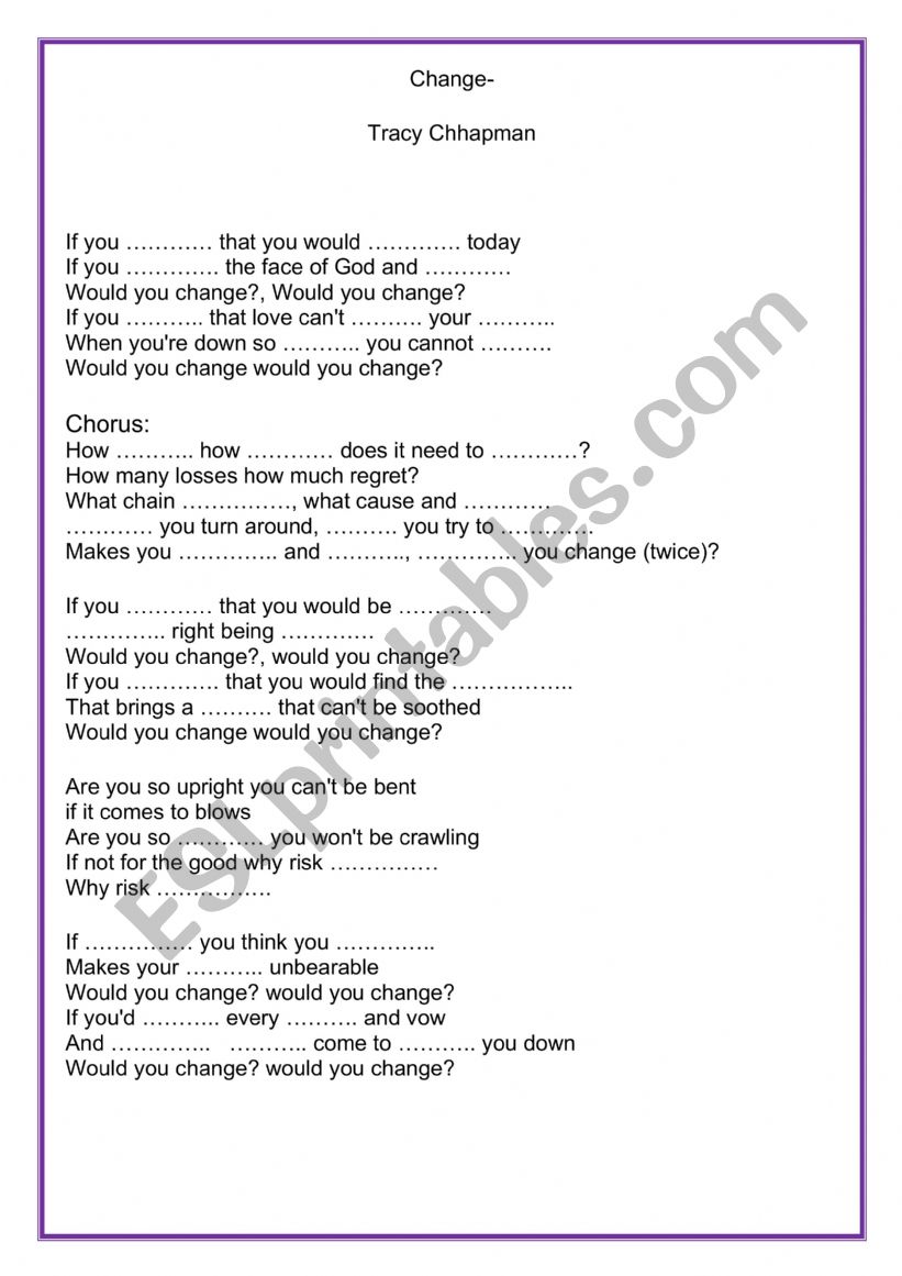 TRACY CHAPMAN worksheet