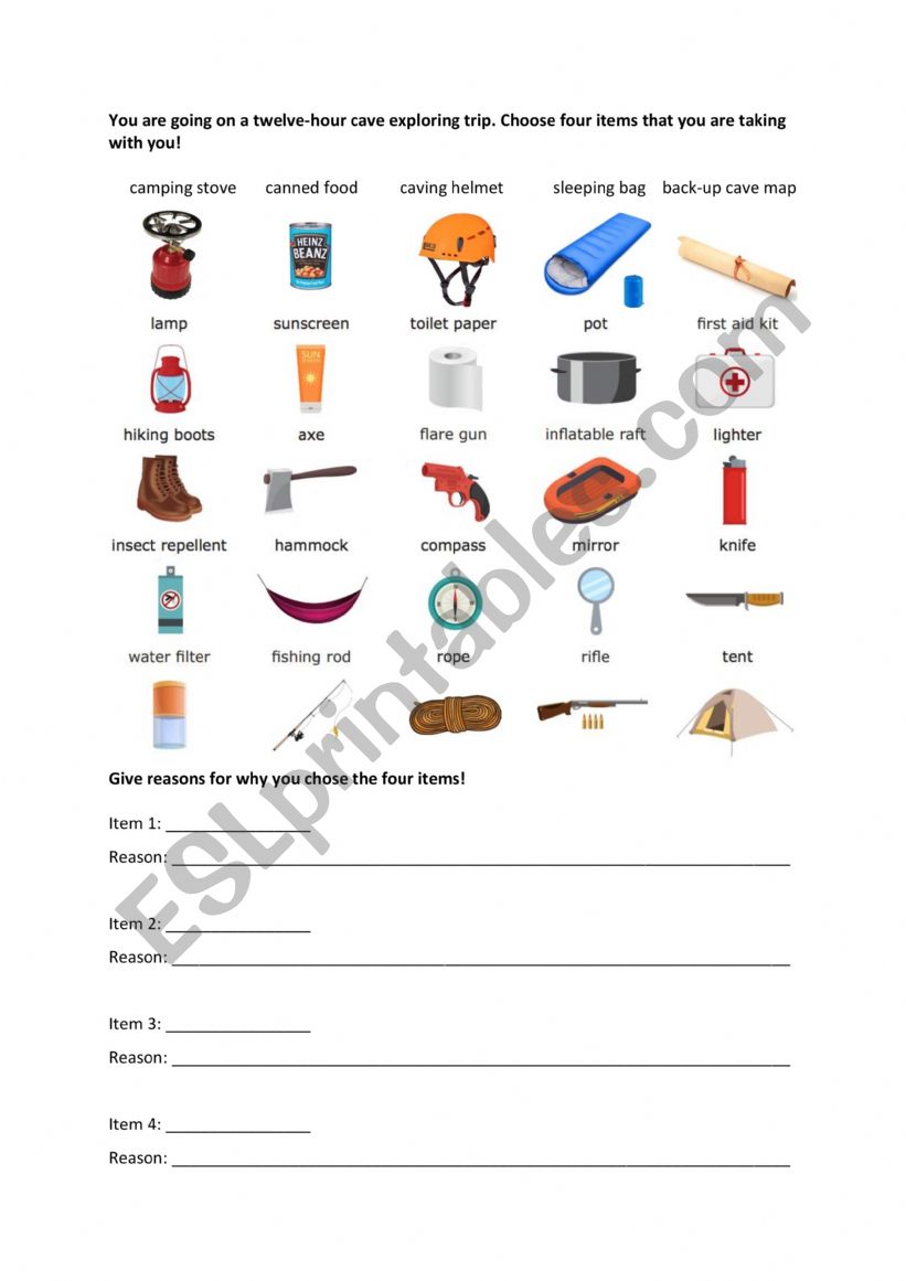 Cave exploring worksheet