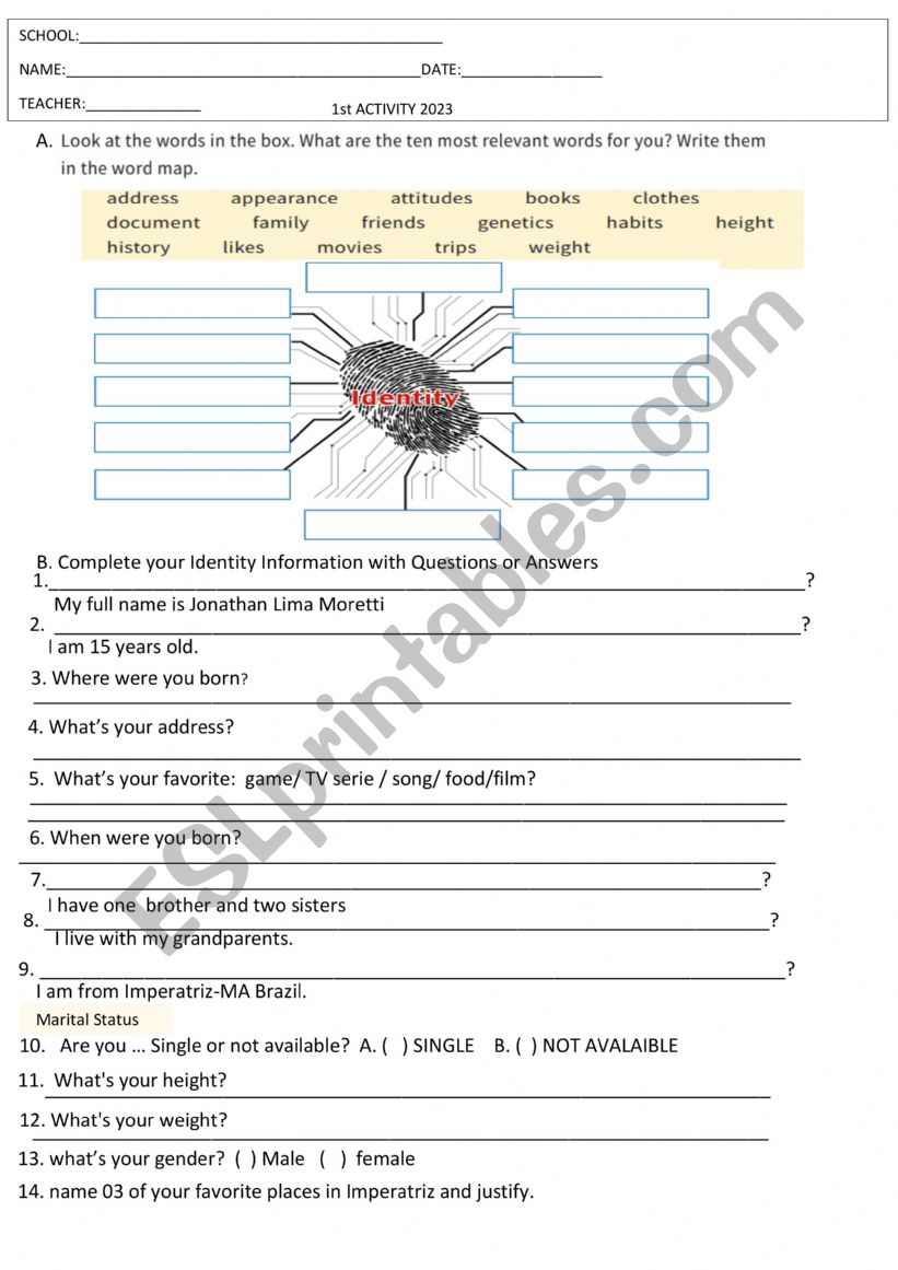 IDENTITY worksheet