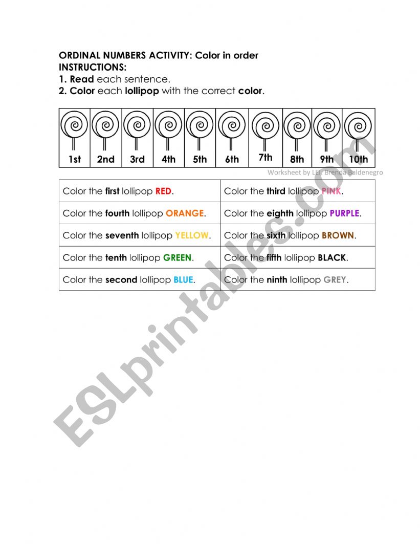 ORDINAL NUMBERS ACTIVITY worksheet