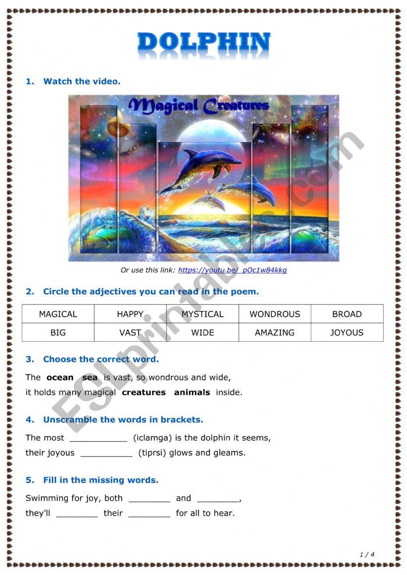 Dolphin worksheet