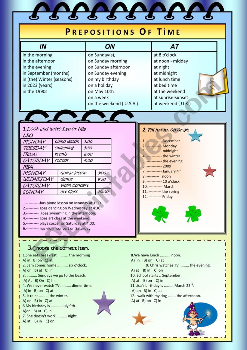 PREPOSITIONS OF TIME worksheet