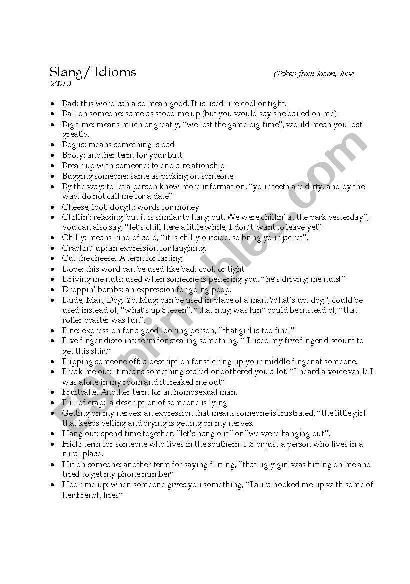 English Slang worksheet
