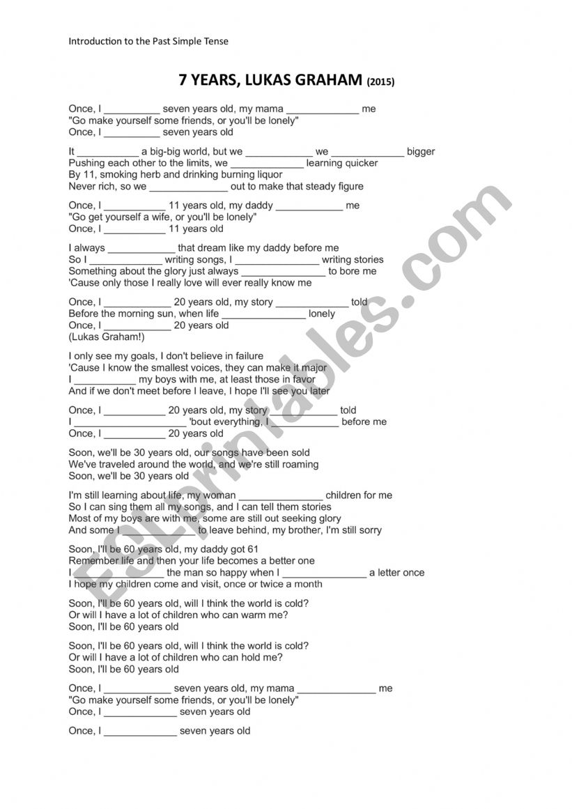 7 Years - Past Simple Tense worksheet