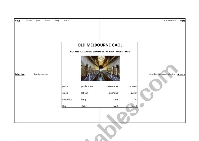 The Old Melbourne Gaol word forms