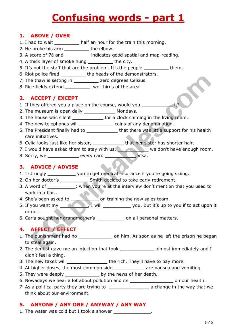 Confusings words - part 1 worksheet