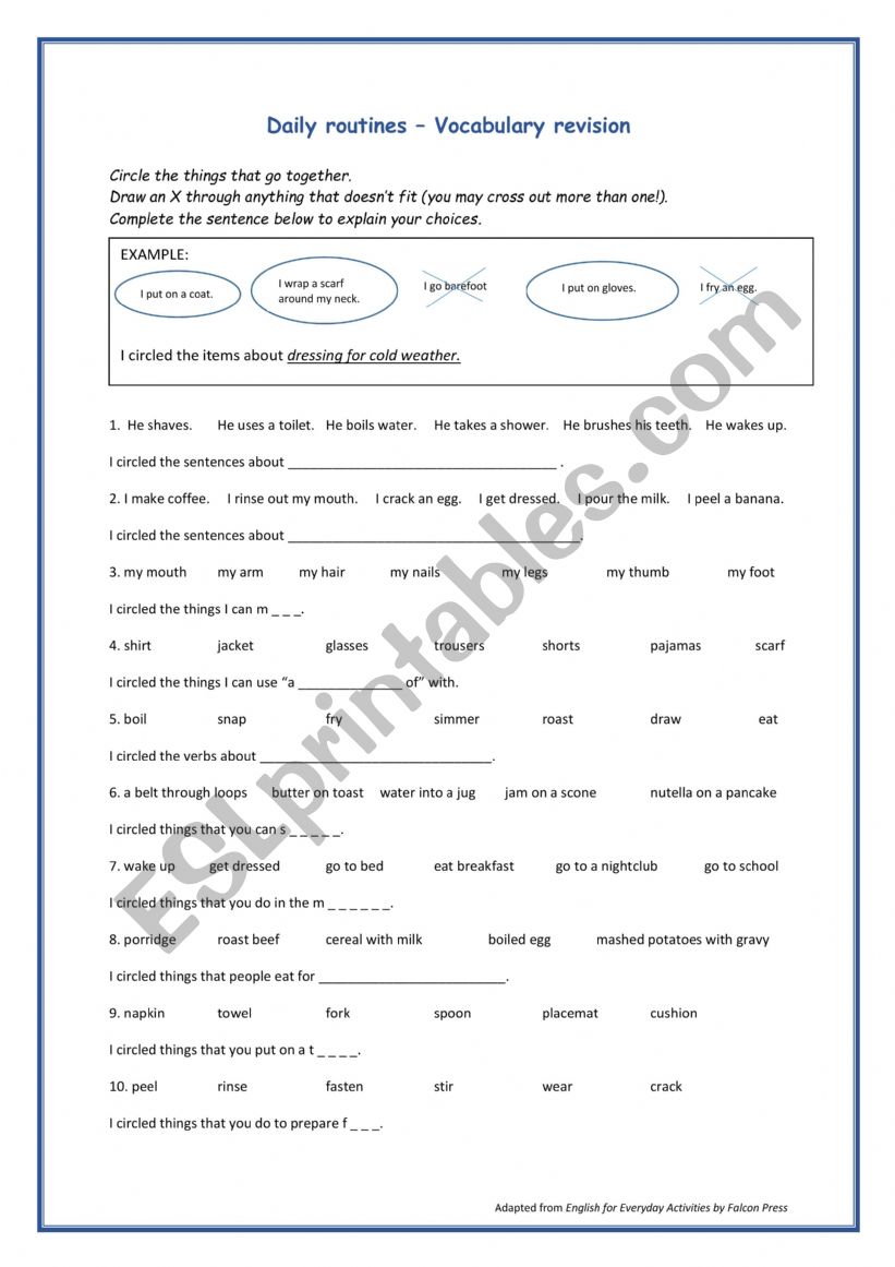 Daily routines - Vocabulary revision