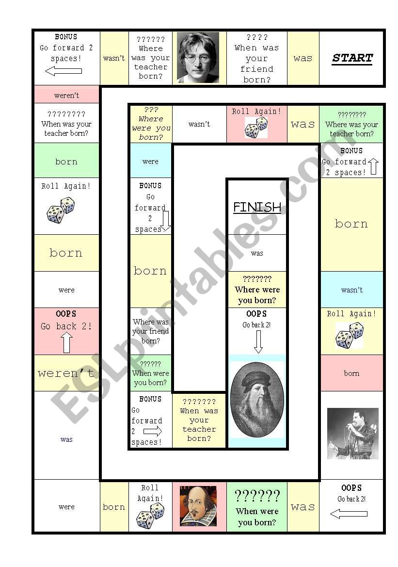 Simple Past - Was/were Board Game (famous people)