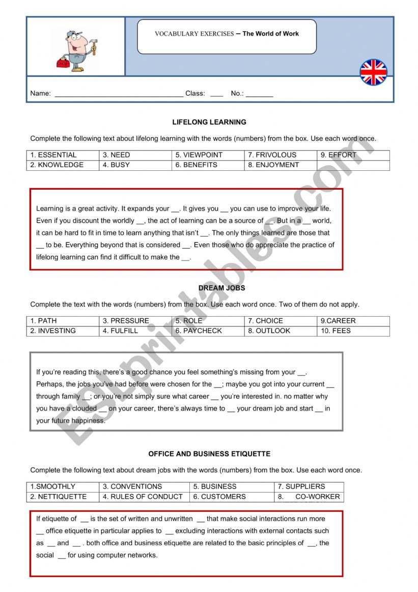 WORK worksheet
