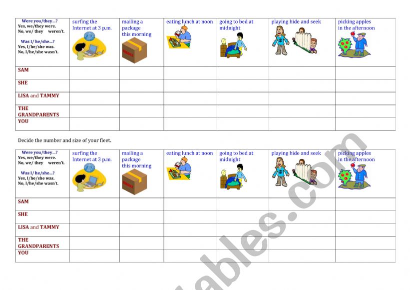 Past Continuous  Tense - Battleship Game