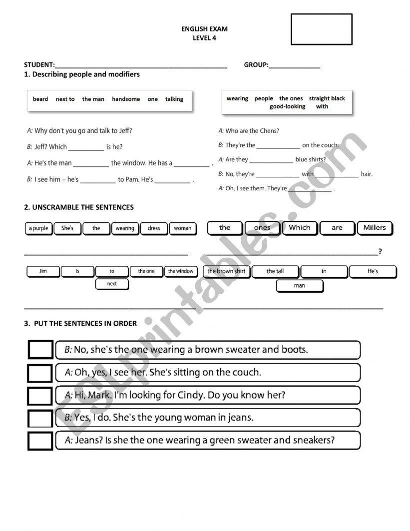 Exam  worksheet