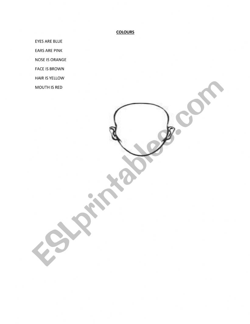 COLOURS AND PARTS OF THE FACE worksheet