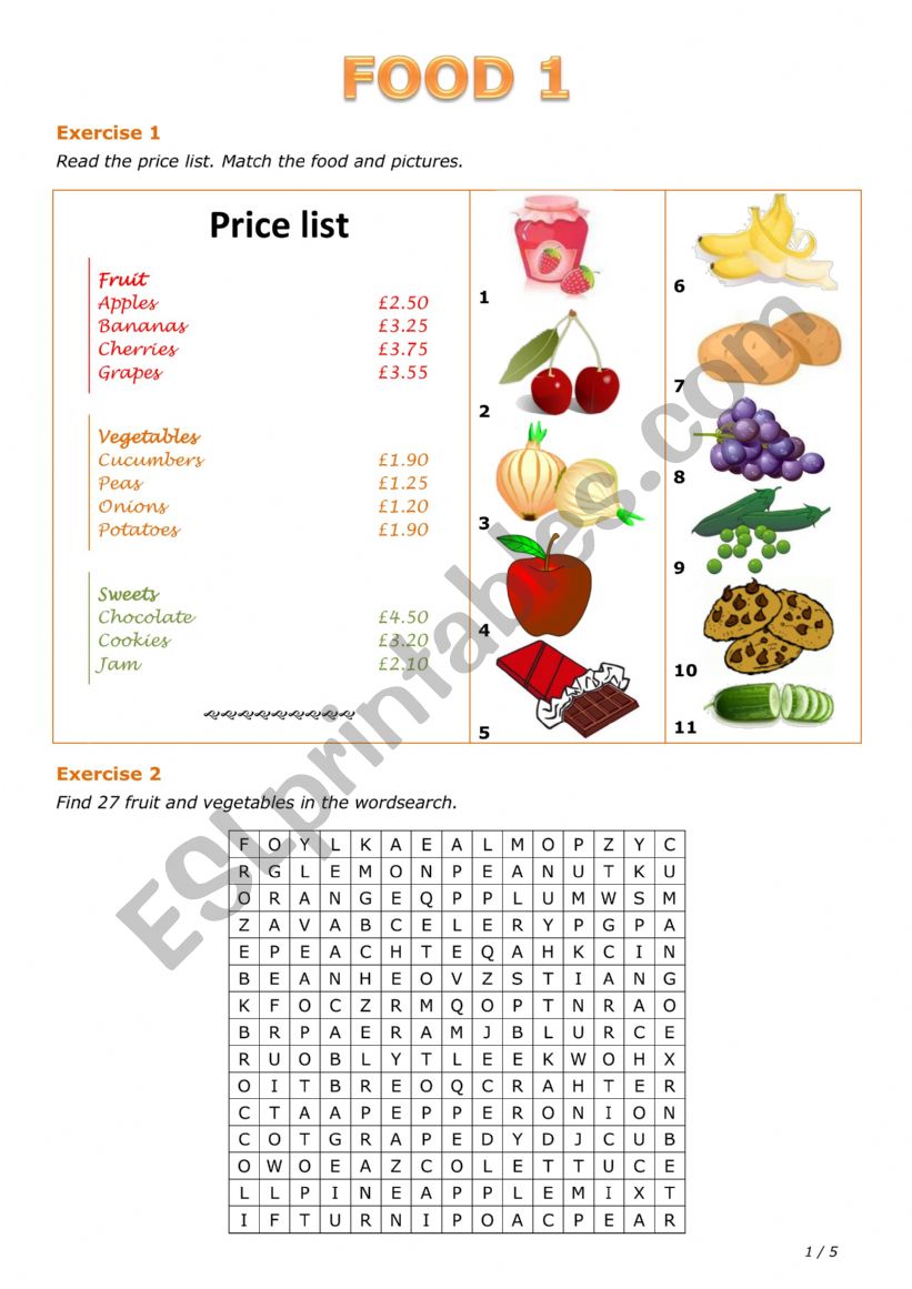 Food 1 worksheet