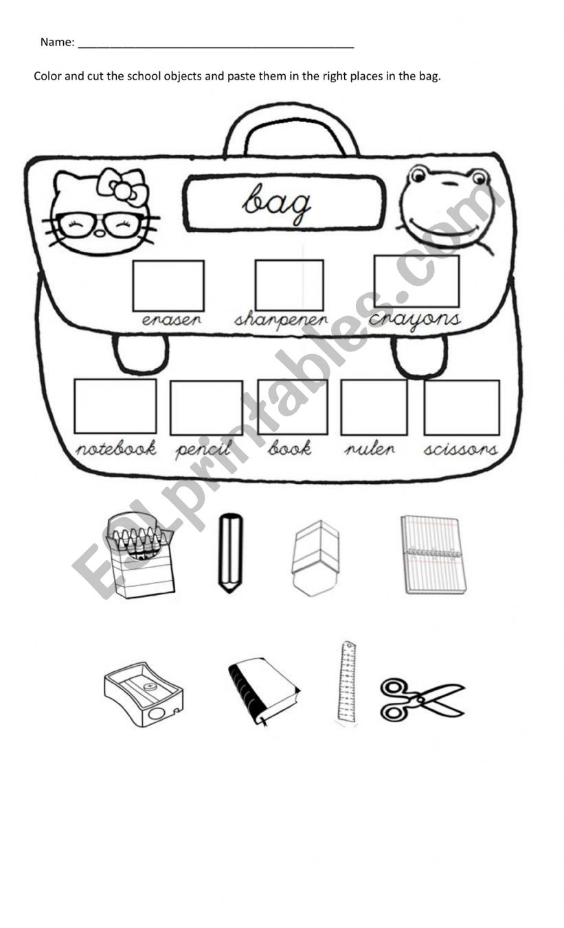 school bag worksheet