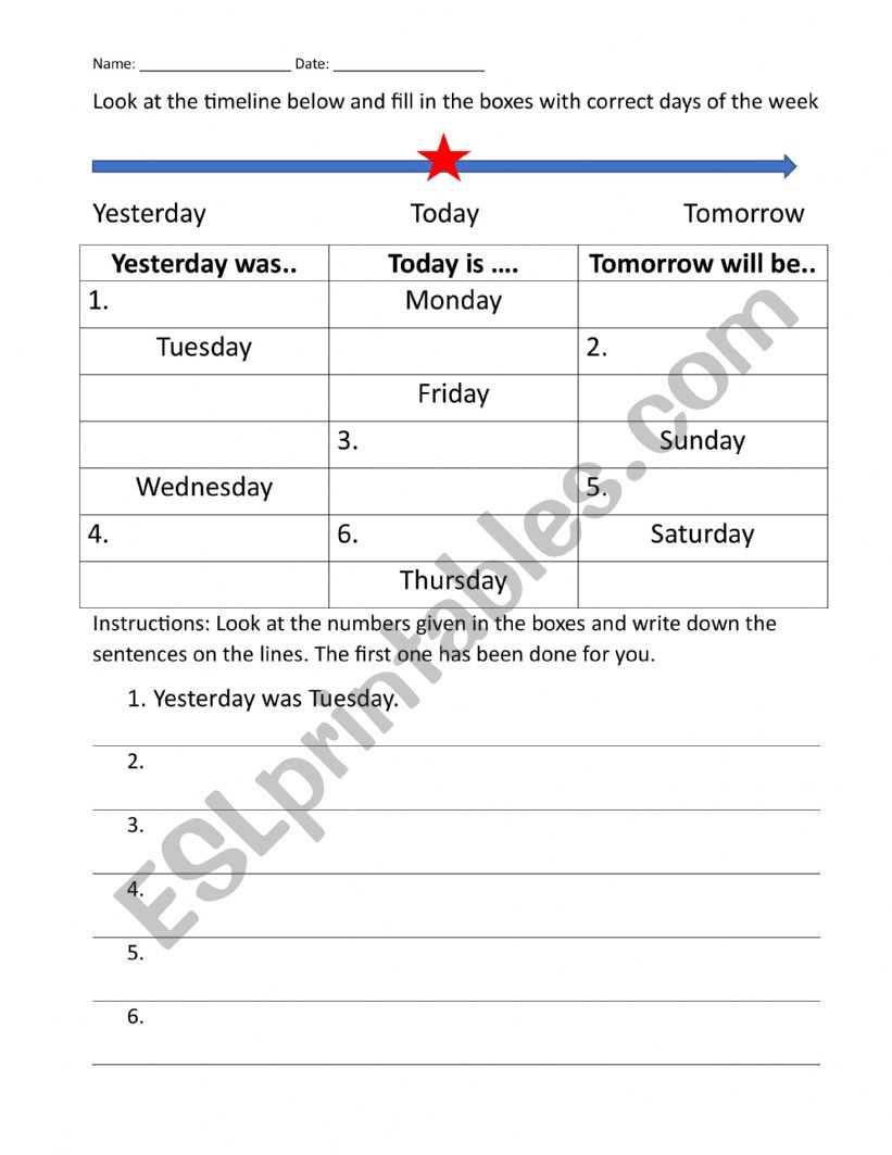 Days of the Week worksheet