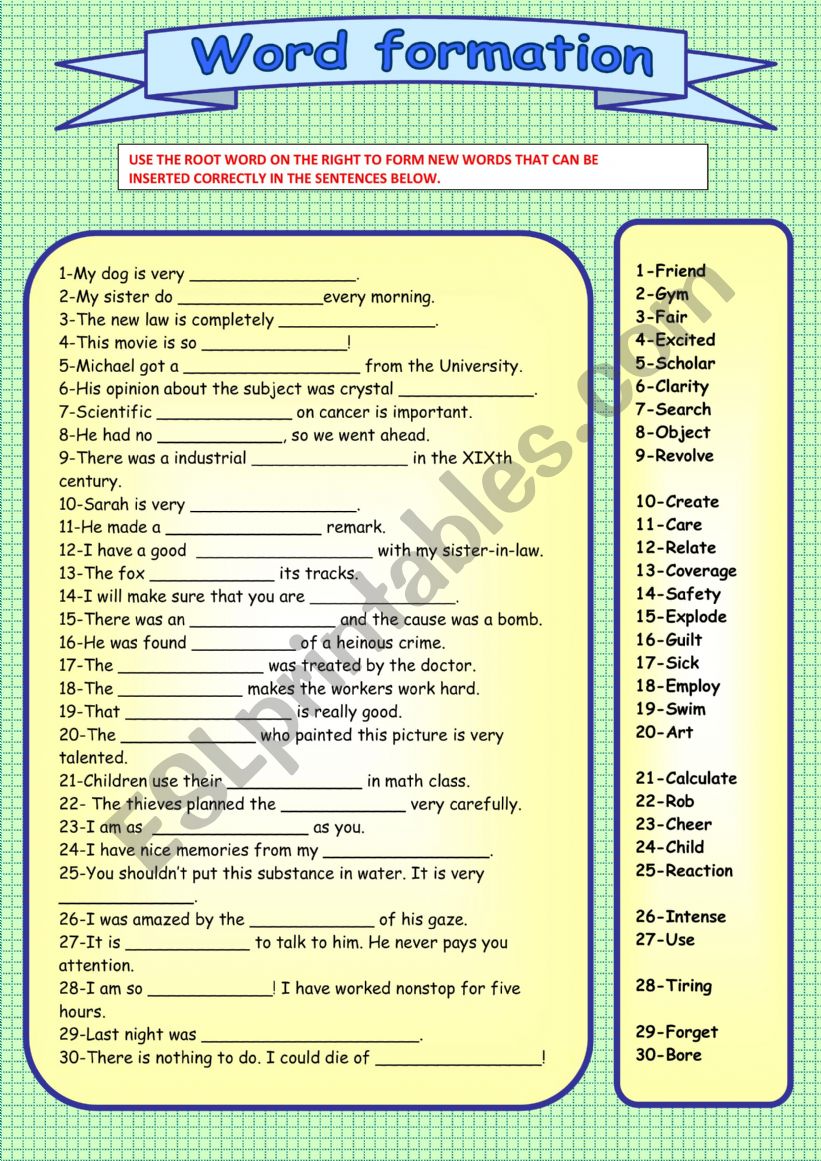 Word formation worksheet