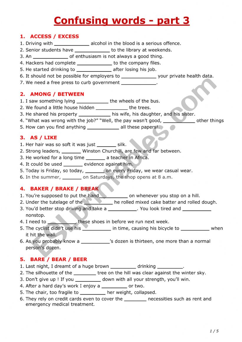 Confusing words - part 3 worksheet
